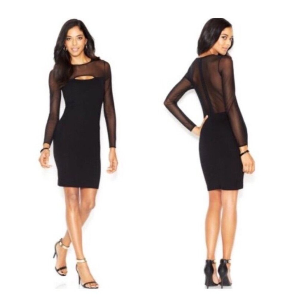 NWT French Connection Dress Women’s 8 Classic Black Midi Fitted Dress Sheer Back